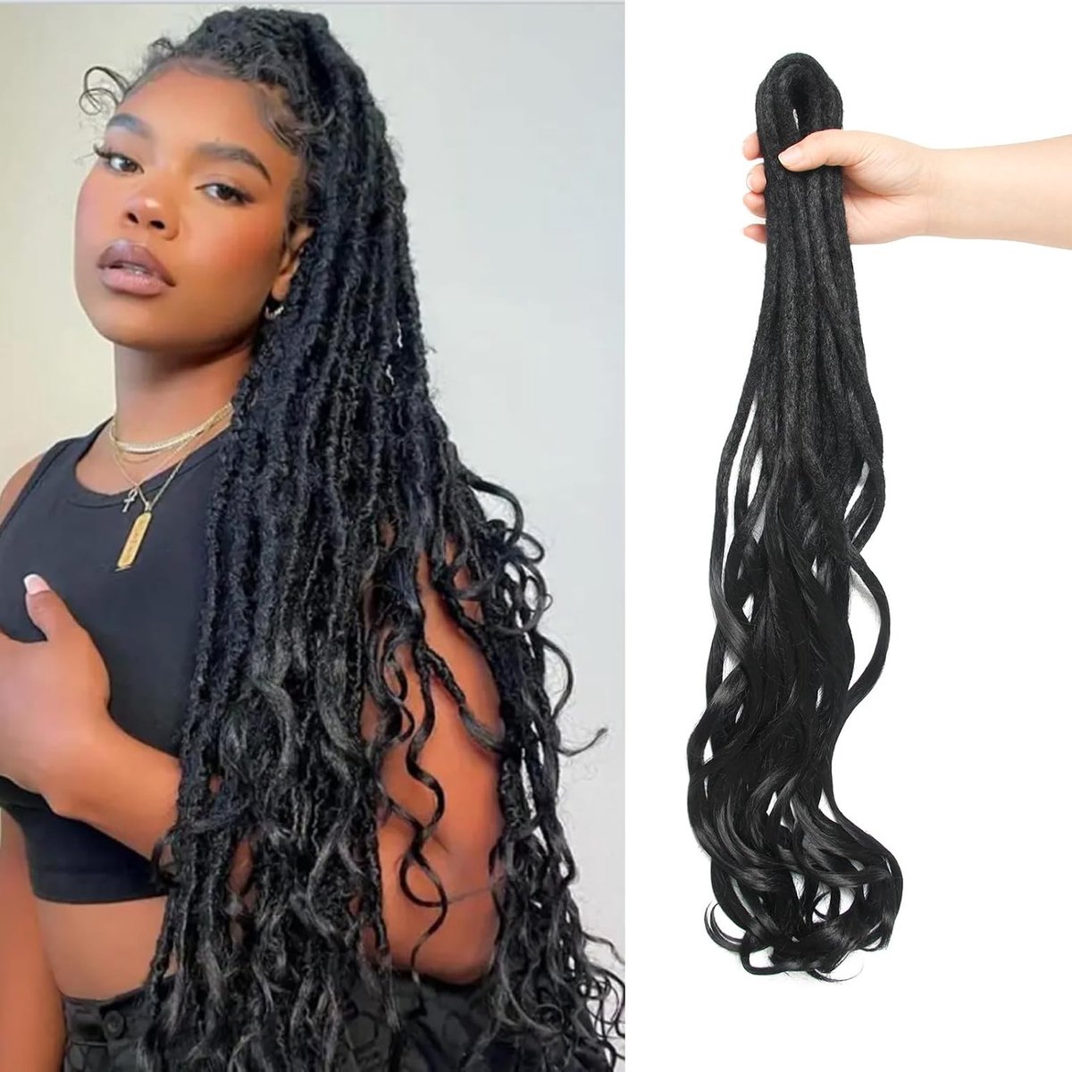 Dubbel Eindige Dreadlock Extensions van 24 Inch met Franse Krullen en Losse Golfjes voor Vrouwen - Zacht Haakhaar, 15 Strengen, Perfect voor Natuurlijke Stijl