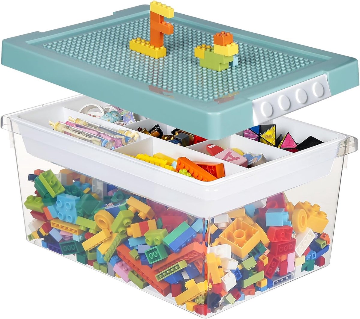 Stapelenbare Opbergdozen voor Speelgoed met Deksel en Bak - Plastic Organizer voor Bouwstenen en Speelgoed, Ideaal voor Kinderen en Speelgoedopslag