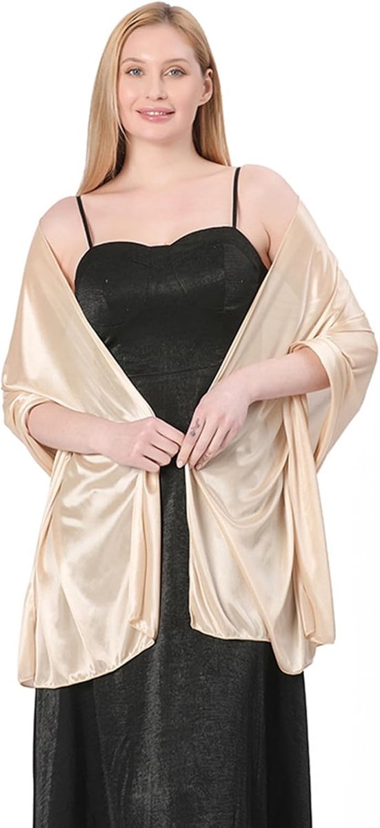 Elegante Zijdeachtige Sjaals en Wraps voor Avondjurken - Lichtgewicht Lange Sjaals voor Bruidsmeisjes, Bruiloften en Feestjes, 200×70cm, champagne goud
