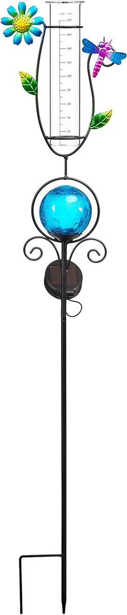 Regenmeter Tuin - Decoratieve Lamp - Tuin Verlichten - Zonne-energie Werking - 93 cm Hoog - Blauw Glas
