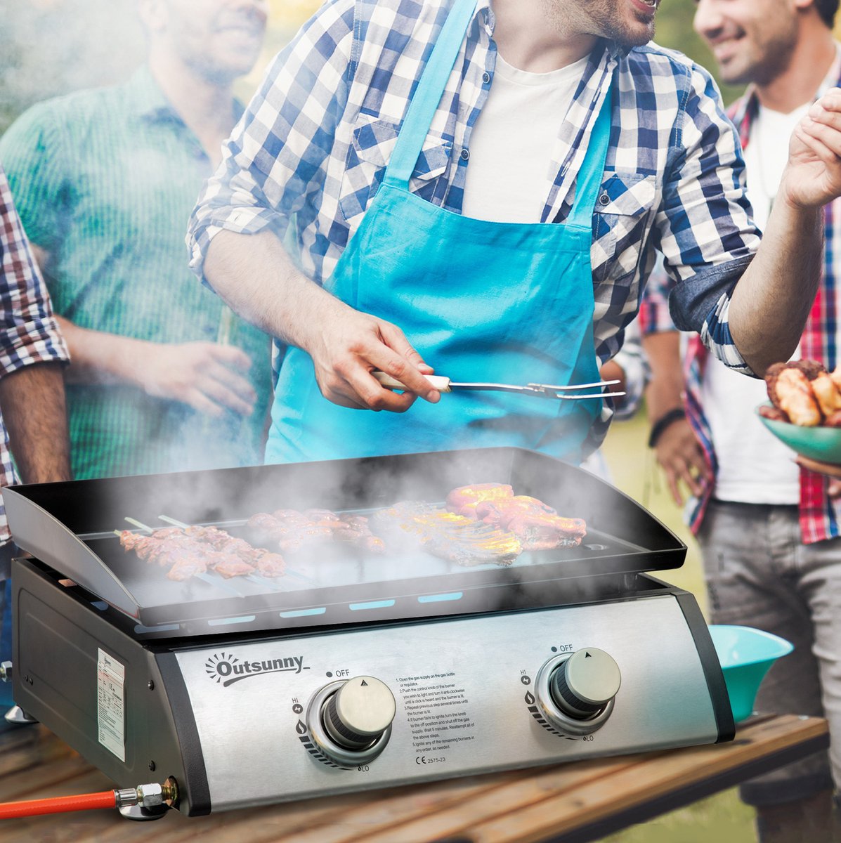 REDOM - Tafelmodel gasbarbecue - 2 branders - Emaille bakplaat - Piezo-ontsteking - Staal en metaal - Zilver en zwart - 48,5 x 46 x 21 cm