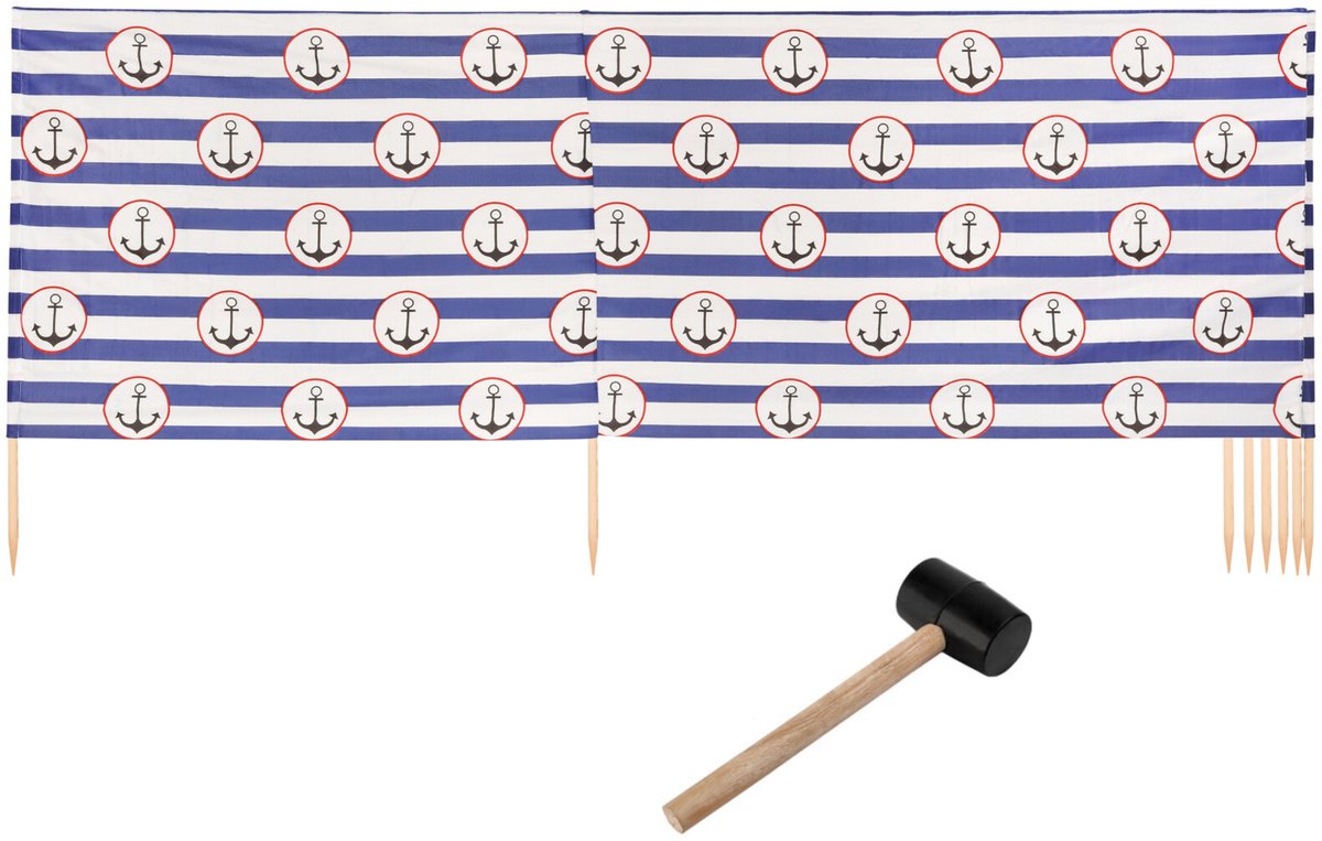 Garronda 10m Strand Windscherm Met Stokken - Windscherm Strand – Windscherm – Camping – Stripes/Anchor-11 - LA-EX-Wb-10m