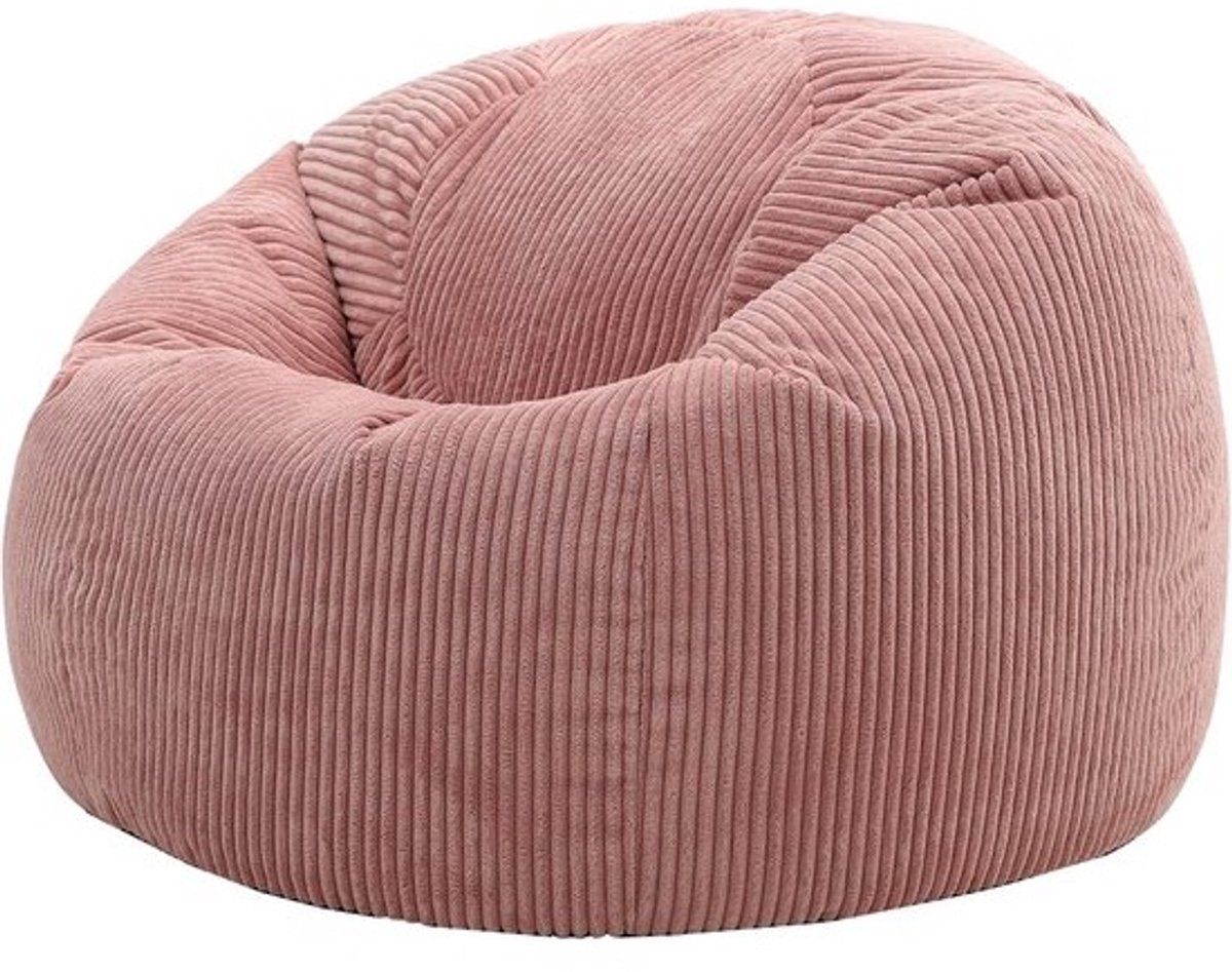 Roze Corduroy Zitzak met Poef voor Volwassenen - Comfortabel Fauteuil voor Slaapkamer en Woonkamer