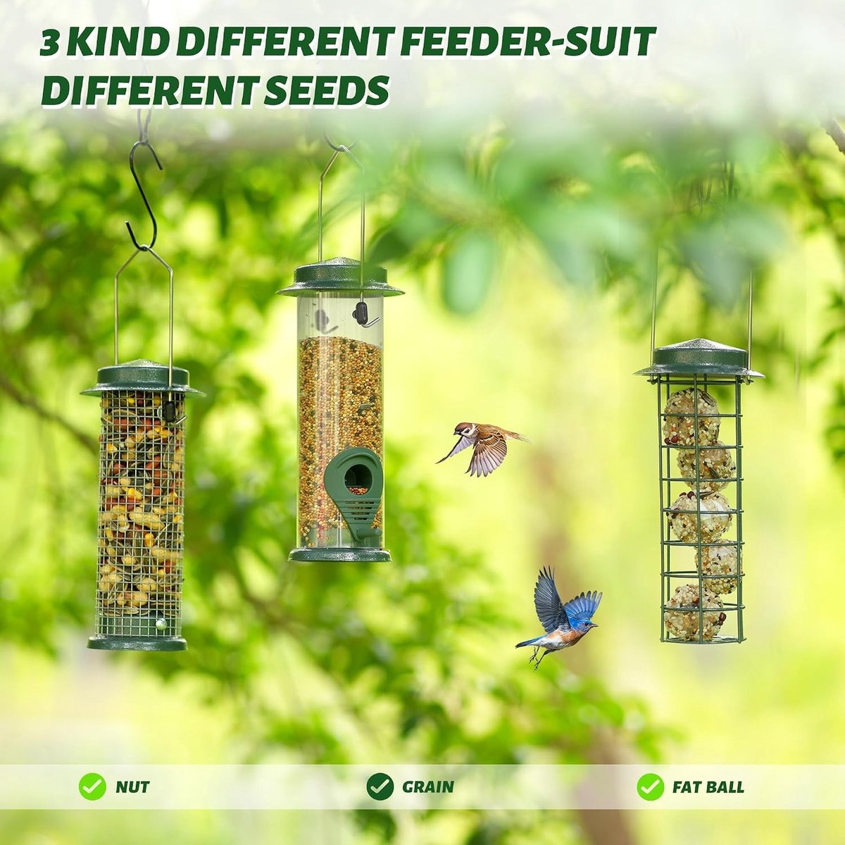 Hanging Bird Feeder voor Vetbollen en Zaden - Weerbestendige Voederstation voor Kleine Vogels met Stalen Haak - Geschikt voor Tuin en Balkon