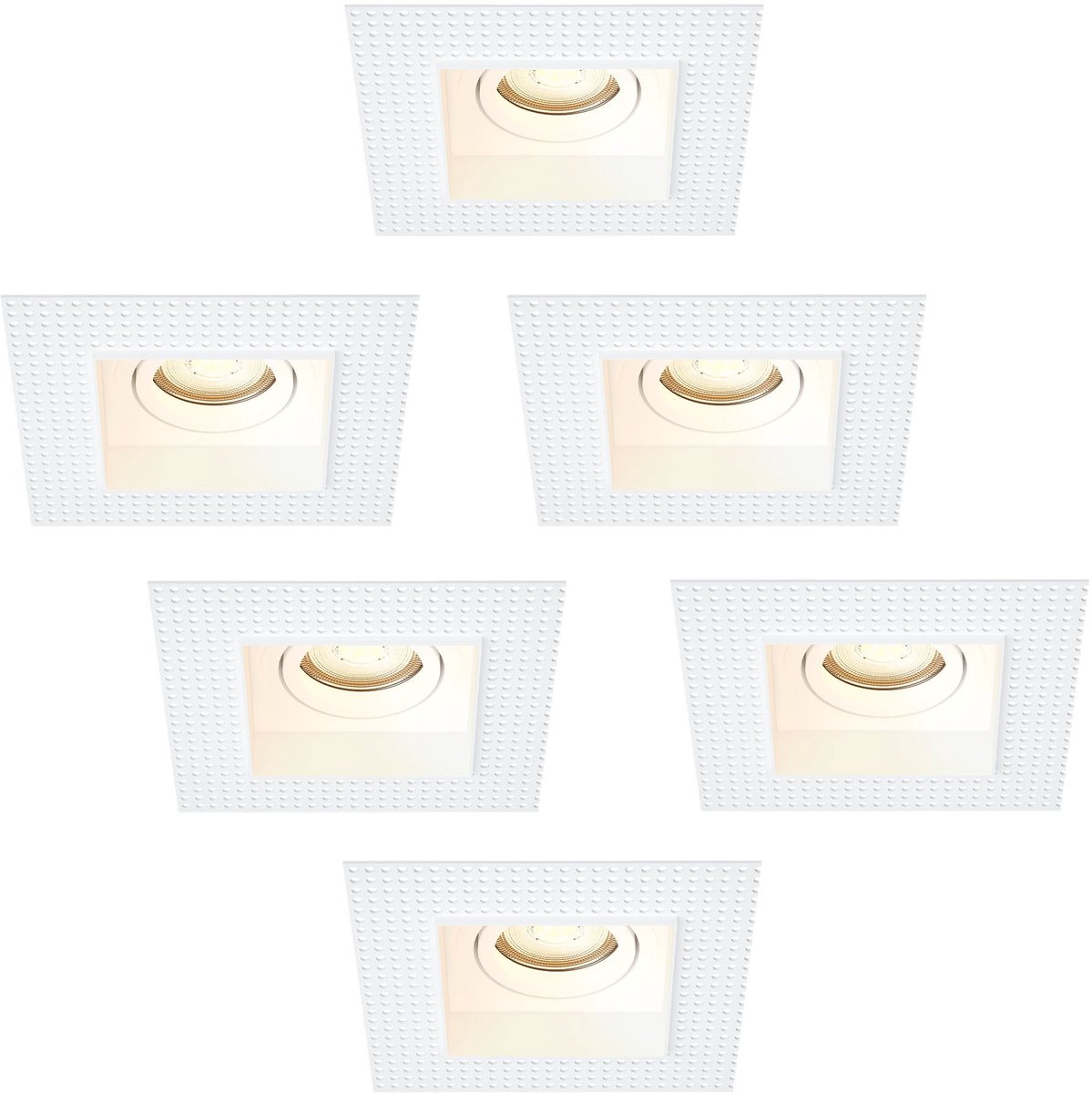 Ledvion – 6x Trimless LED Inbouwspot Vierkant 130x130mm – Wit – Dimbaar – Kantelbaar – GU10 – 2700K – 3W – IP20