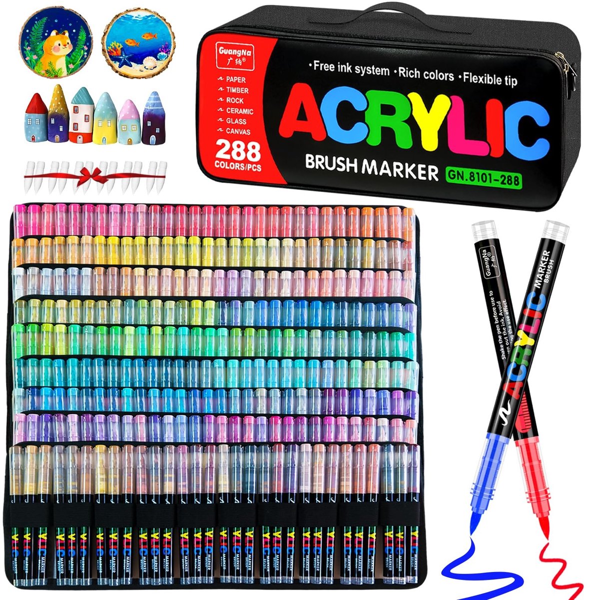 Elzusha - 288 Kleuren Acryl Markers Set voor Creatieve Kunstprojecten