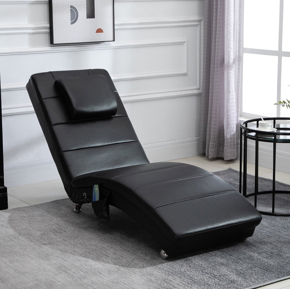 REDOM - Chaise longue - Massagefunctie - 8 massagepunten - Met afstandsbediening - Modern - Woonkamer - Kunstleer - Zwart - 58 x 163 x 87 cm