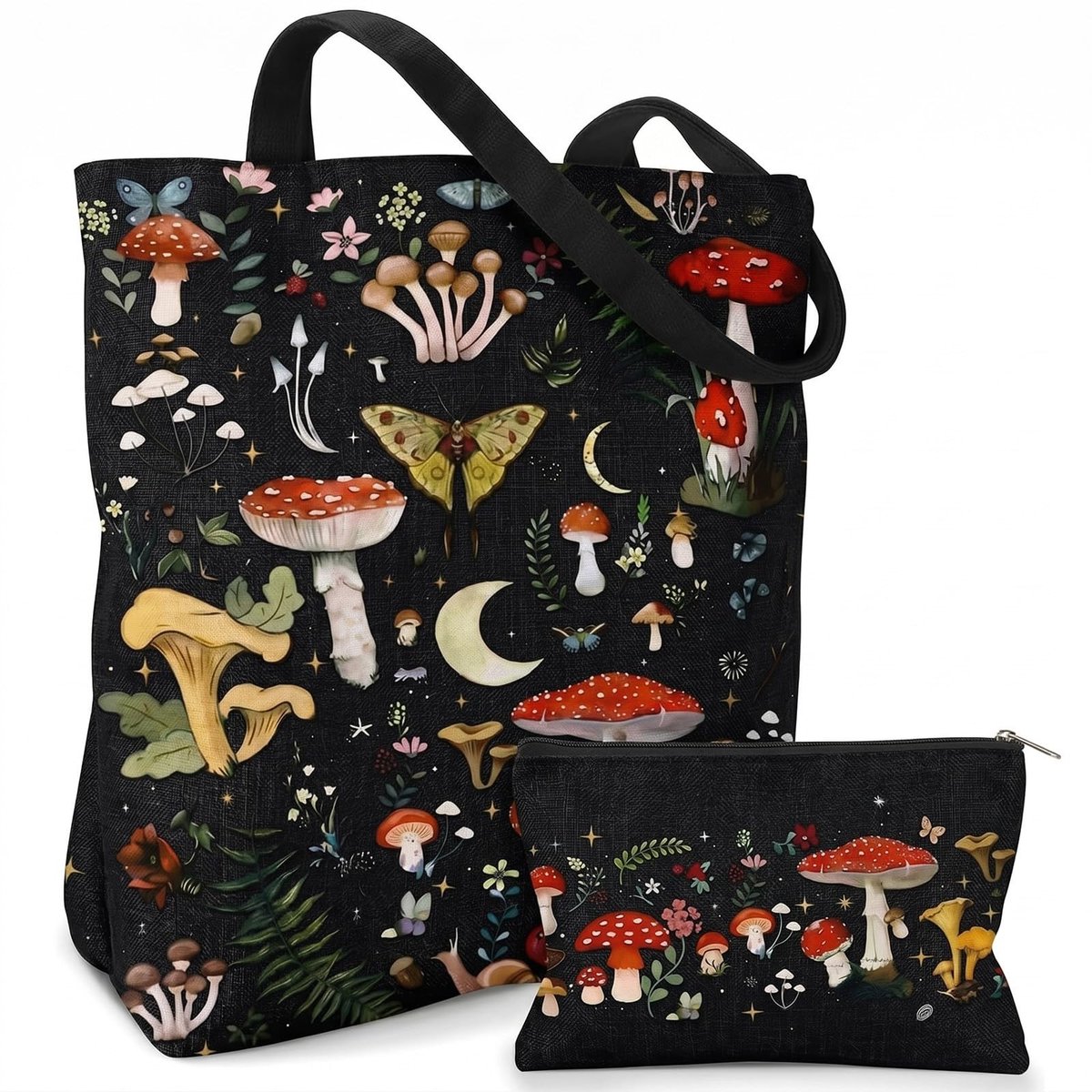 Elzusha - Set van 2 Canvas Tote Bags met Paddenstoel Ontwerp