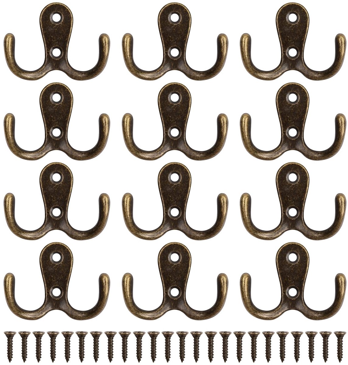 Elzusha - Set van 12 Vintage Dubbele Wandhaakjes voor Kleding
