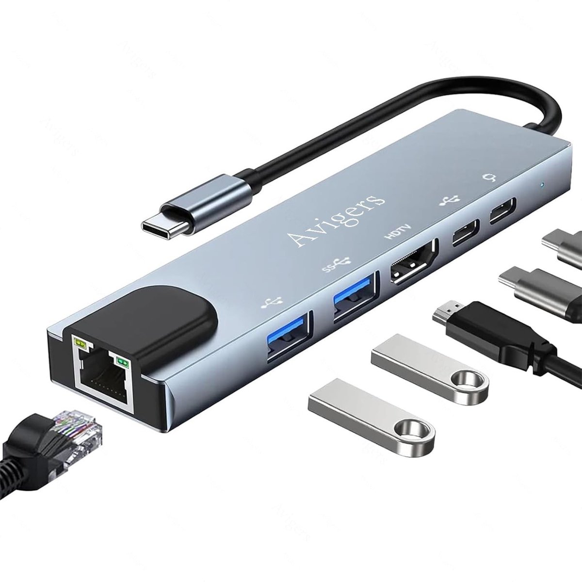 Elzusha - 6-in-1 USB C Hub met 4K HDMI en Ethernet