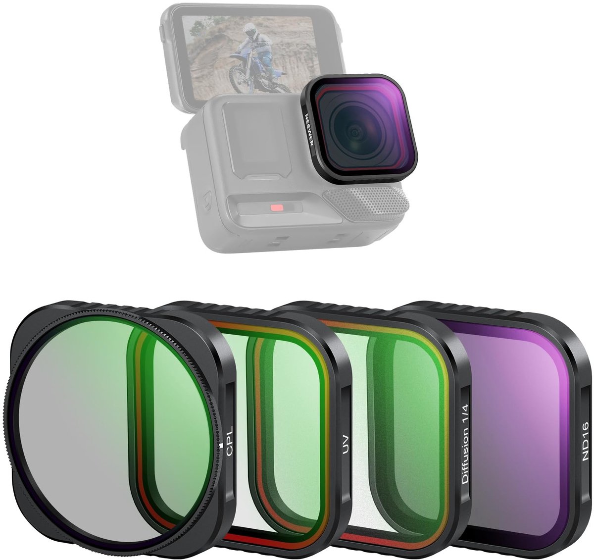 Elzusha - 4-Pack ND Filter Set voor Actiecamera's met HD Optisch Glas