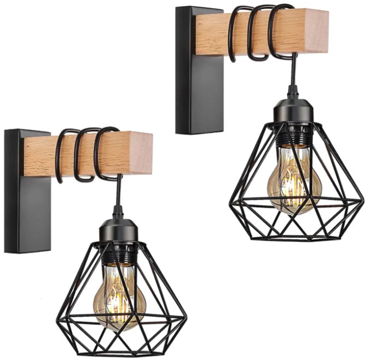 PIPIPOXER Wandlamp 2 stuks - Eetkamer Wandlamp - E27- Vintage Katrol Lamp - Voor Keuken, Woonkamer, Studeerkamer, bed- Industrieel- Zonder lamp