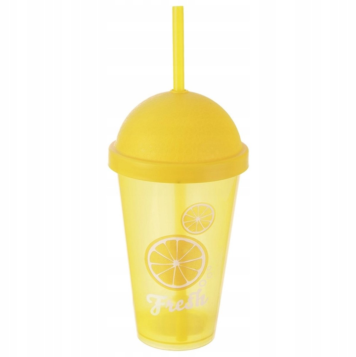 Gele Plastic Drinkbeker met Deksel en Rietje - 450 ml