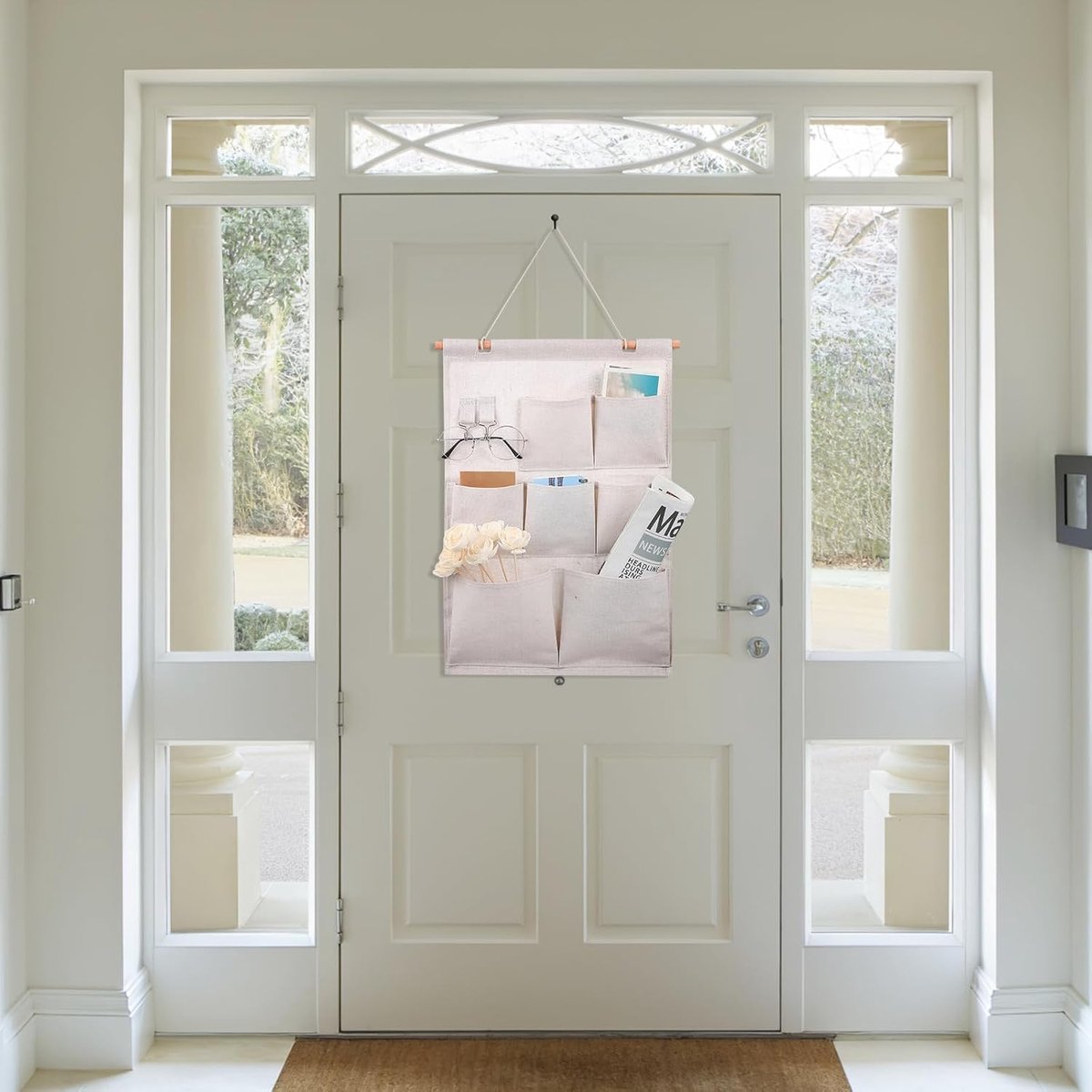 Ulisem - Hangende Opbergzak - Met Vakken - Katoen‑Linnen Mix - Voor Achter De Deur En Wand - Multifunctionele Opbergorganizer, Geschikt Voor Slaapkamer, Badkamer, Kledingkast En Studentenkamer, Afmeting 20,47 X 13,77 Inch