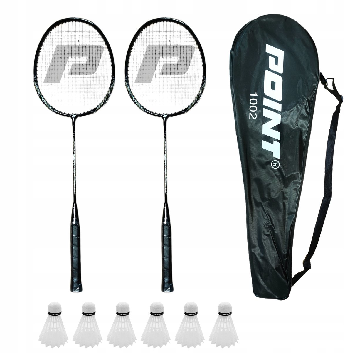 PUNT 1002 Badmintonset Zwart met 6 Witte Shuttles