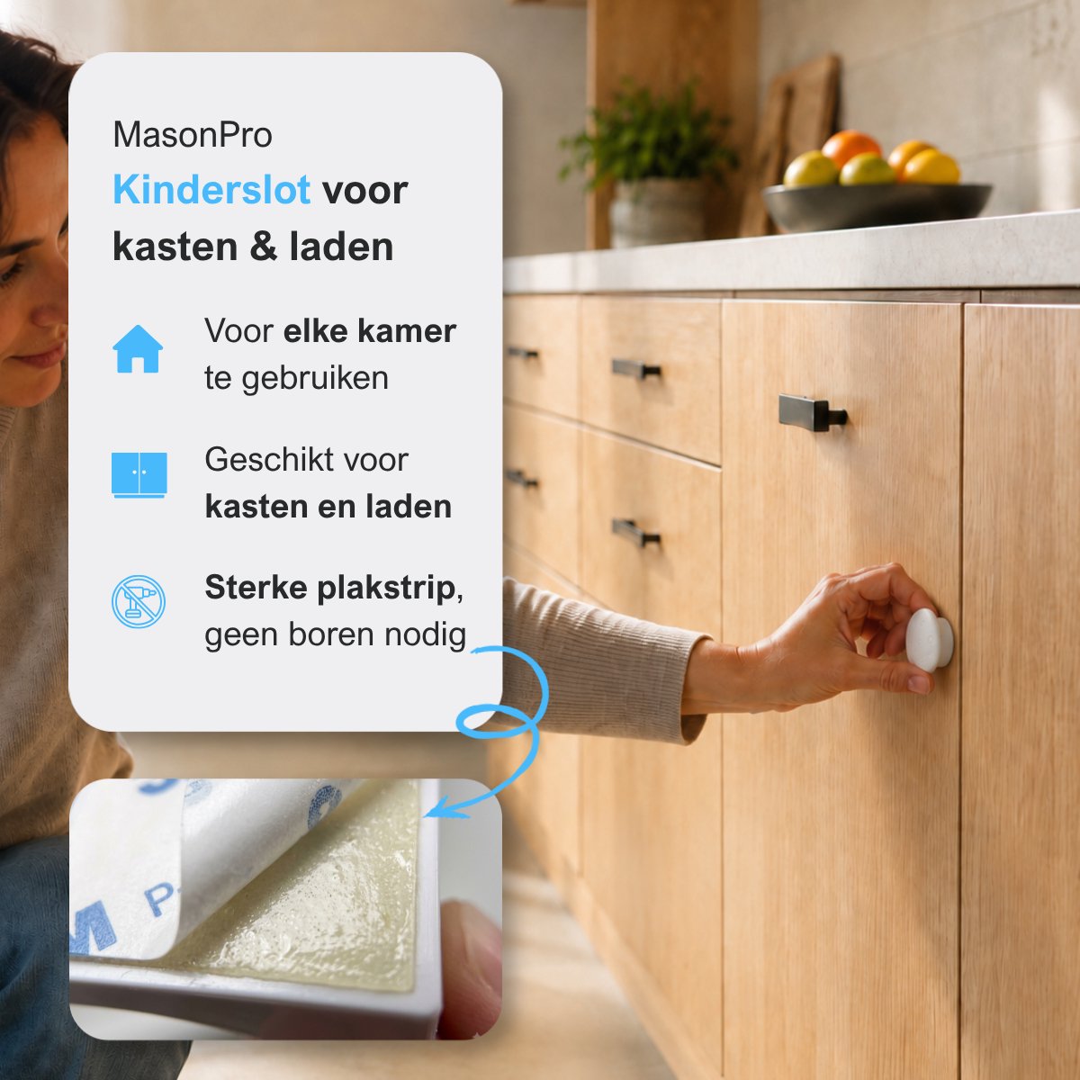 MasonPro Magnetisch Kinderslot Kastjes - Kastbeveiliging voor Kinderen - Kinderbeveiliging voor Kasten en Lades - Kinderslot Kast - Magneet met Plakstrip - Kinderveiligheid - Kastsloten Baby - Zonder Boren & Schroeven - 10 Sloten en 2 Sleutels – foto 2
