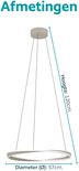 Hanglamp met zandkleurige ring van 57cm, hoogte 120cm, met wit licht.