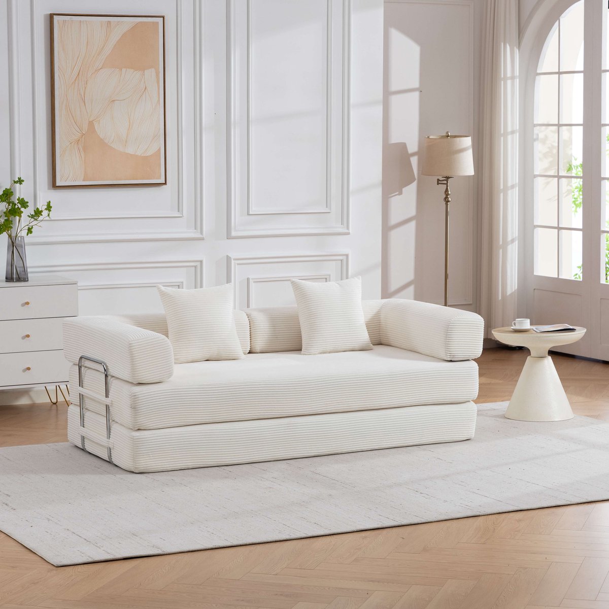 Multifunctionele Slaapbank 190×180 cm – 2-zitsbank met Traagschuim, Opvouwbaar, voor Kleine Ruimtes - WIT