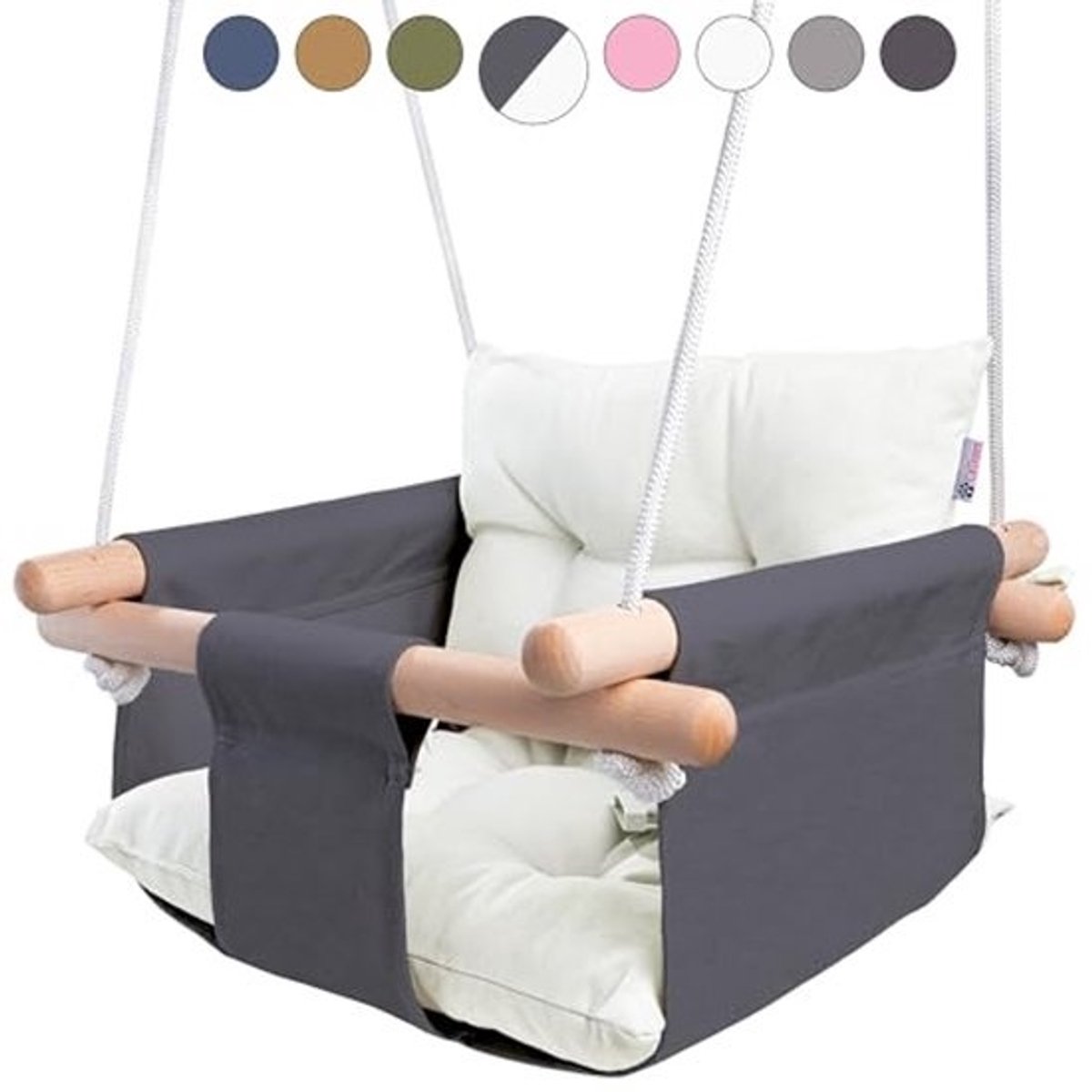 Canvas Babyschommelzitje met 5-punts gordel - Duurzame houten schommelstoel voor binnen en buiten