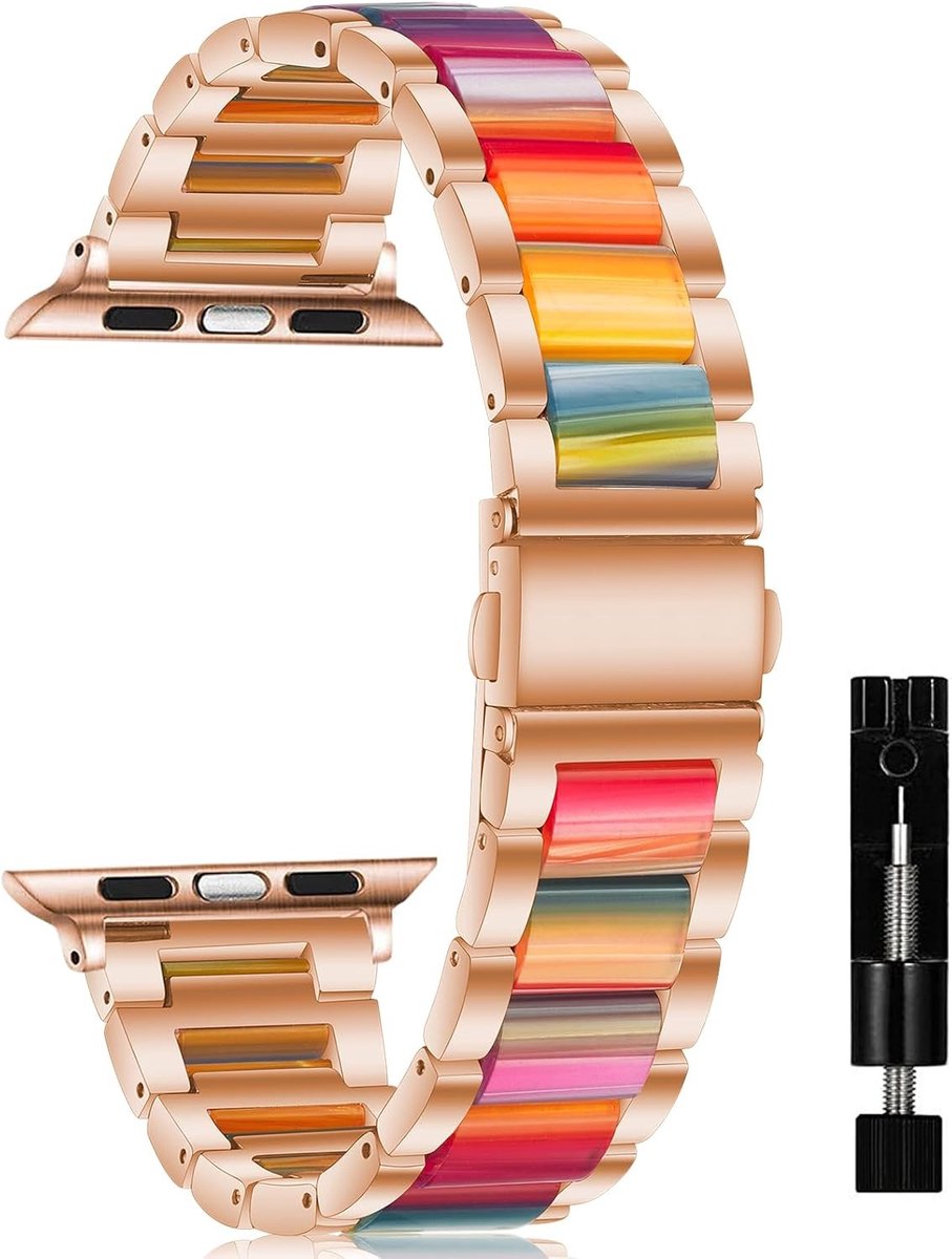 Compatibele horlogeband voor 38 mm/40 mm/41 mm/42 mm Apple Watch - Heren en dames, duurzame resin en metaal horlogestraps voor Series 10, 9, 8, 7, 6, SE, 5, 4, 3, 2, 1