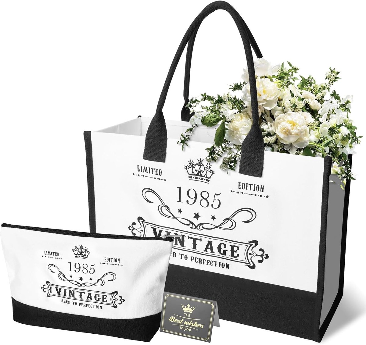 Persoonlijke tote bag voor vrouwen, 40e verjaardag, verjaardagscadeau, make-up tas, uniek cadeau voor dames boven de 40