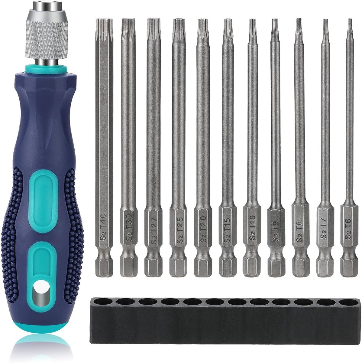 Complete 13-delige Torx Schroevendraaier Set met 1/4" 100mm Lange Bits en S2 Elektrische Bits, inclusief T6 tot T40 voor veelzijdig gebruik