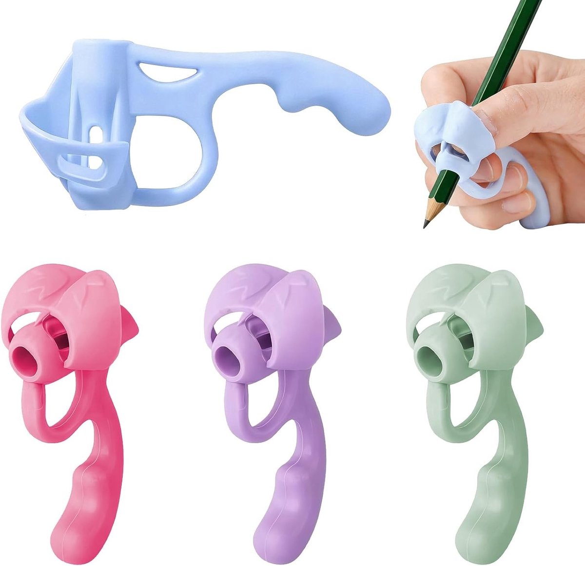 Vingergeleiding voor kinderen - 4 stuks ergonomische schrijfhulp van siliconen voor kleuters, leren schrijven en verbeteren van schrijfhouding