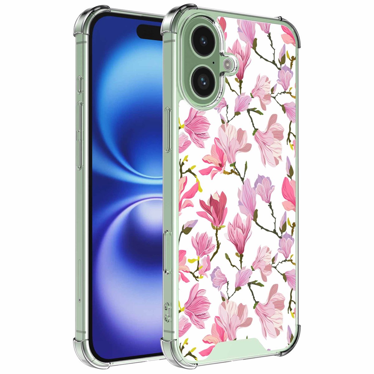 Smartphonica Geschikt voor iPhone 16 Telefoonhoesje met Fuchsia Bloemen opdruk - Draadloos op te laden - Shockproof Siliconen TPU Strong Case - Sterk Schokbestendig Telefoonhoesje geschikt voor iPhone 16
