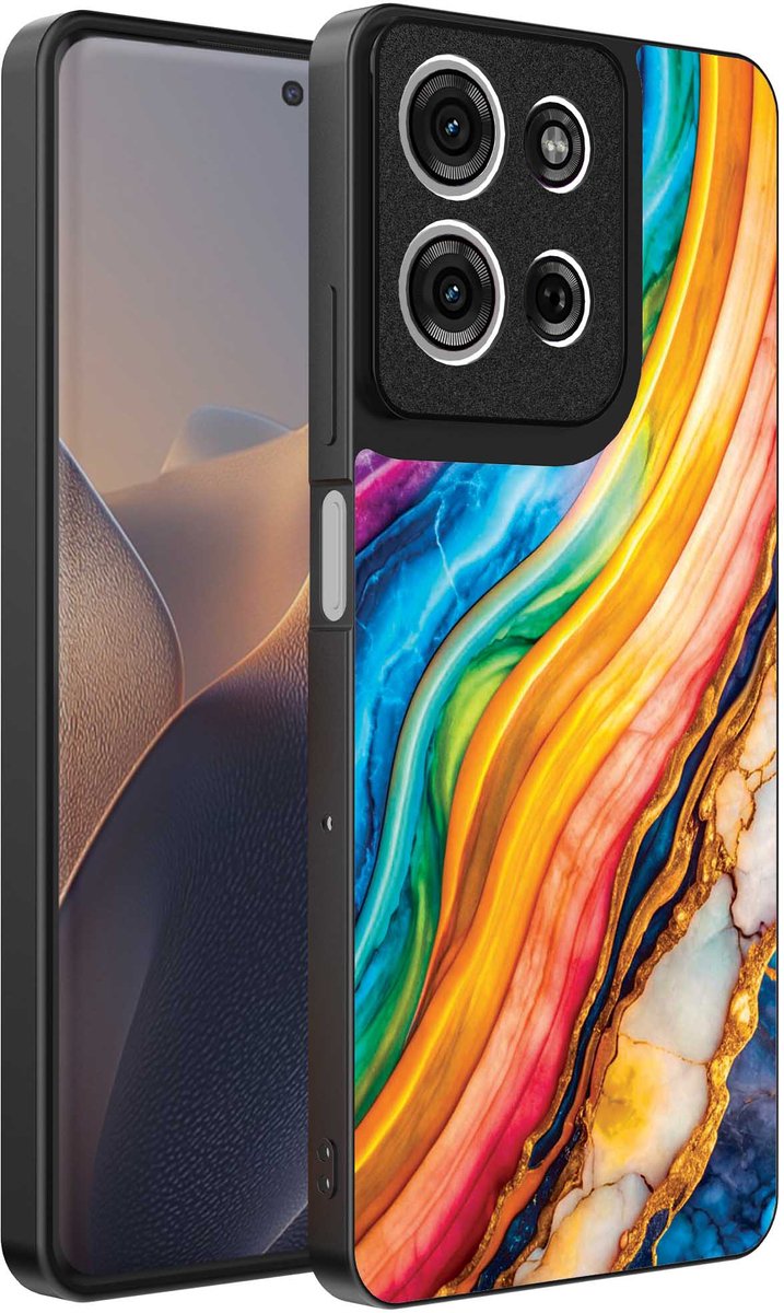 Geschikt voor Motorola Edge 60 Fusion Telefoonhoesje met Regenboog Goud Marmer Opdruk - TPU Backcover Case Rainbow Gold Marble Design - Smartphonica geschikt voor Motorola Edge 60 Fusion