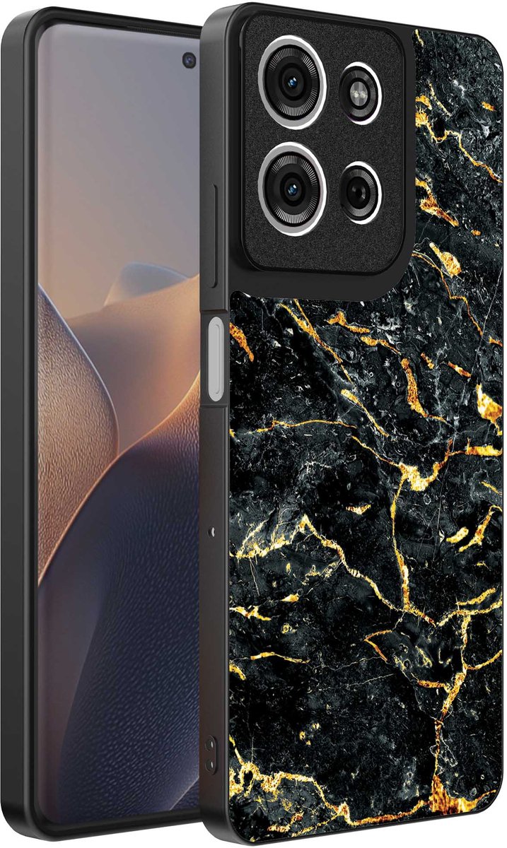 Geschikt voor Motorola Edge 60 Fusion Telefoonhoesje met Zwart Goud Marmer Opdruk - TPU Backcover Case Black Gold Marble Design - Zwart Goud - Smartphonica geschikt voor Motorola Edge 60 Fusion