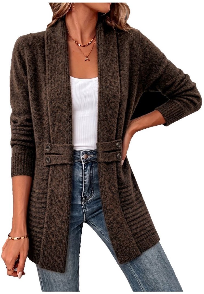 Currero Cardigan Dames Vest Vrouwen Met Knopen Volwassenen Warm Gebreid Vest Long Bruin