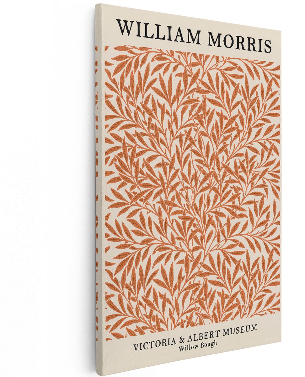 Artaza Canvas Schilderij Bladerpatroon William Morris - 100x150 cm - Groot - Wanddecoratie Willow Bough - Muurdecoratie Vintage - Decoratie Woonkamer Oranje