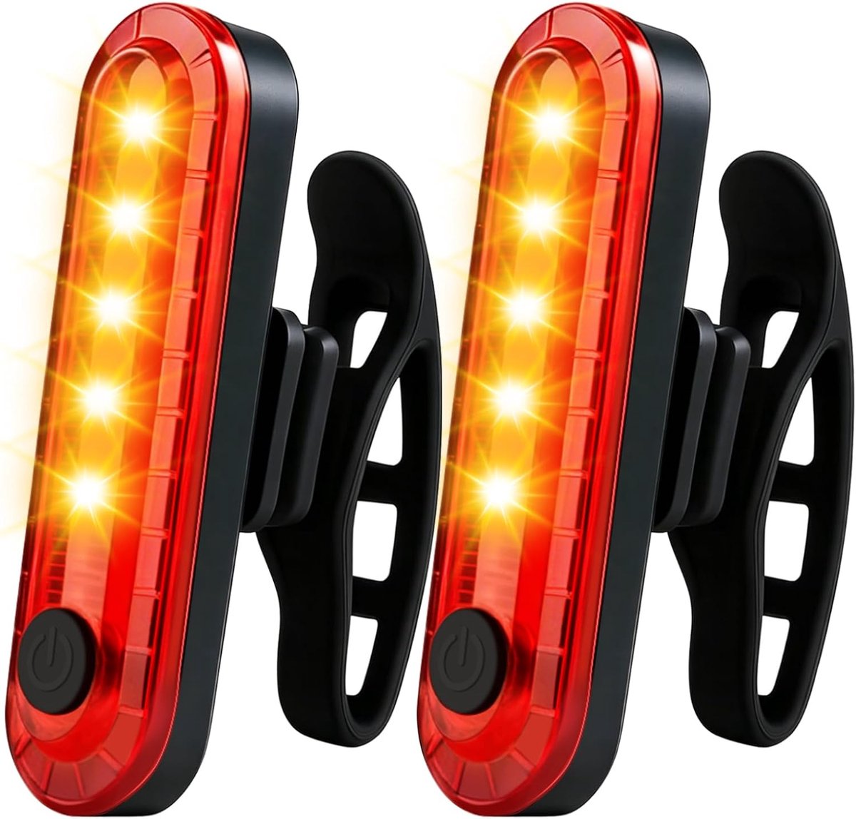 KZQ Fietsachterlichten - Set Van 2 - 120 Lumen - 5 LED's - USB-C Oplaadbaar - 4 Standen - IPX5 Waterdicht - Voor Fiets Scooter Helm - Zwart