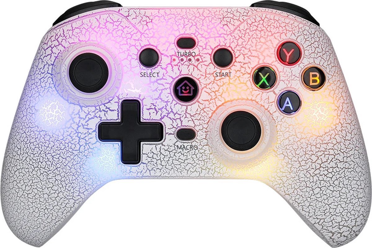 Draadloze RGB-lichtcontroller geschikt voor Nintendo Switch/OLED/Lite/Android/IOS/PC/PS4 - met programmeerbare knoppen - Turbo - Trillingen - Wakeup - Gamepad -Gaming Controller - Wit