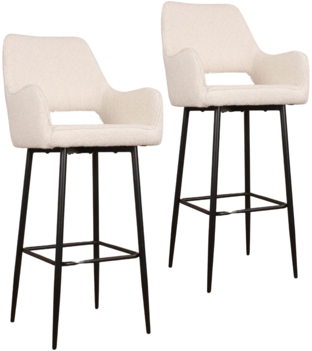 DS4U® - Lenon barkruk 75 cm - Set van 2 - Ivoor - Boucle - Met armleuning
