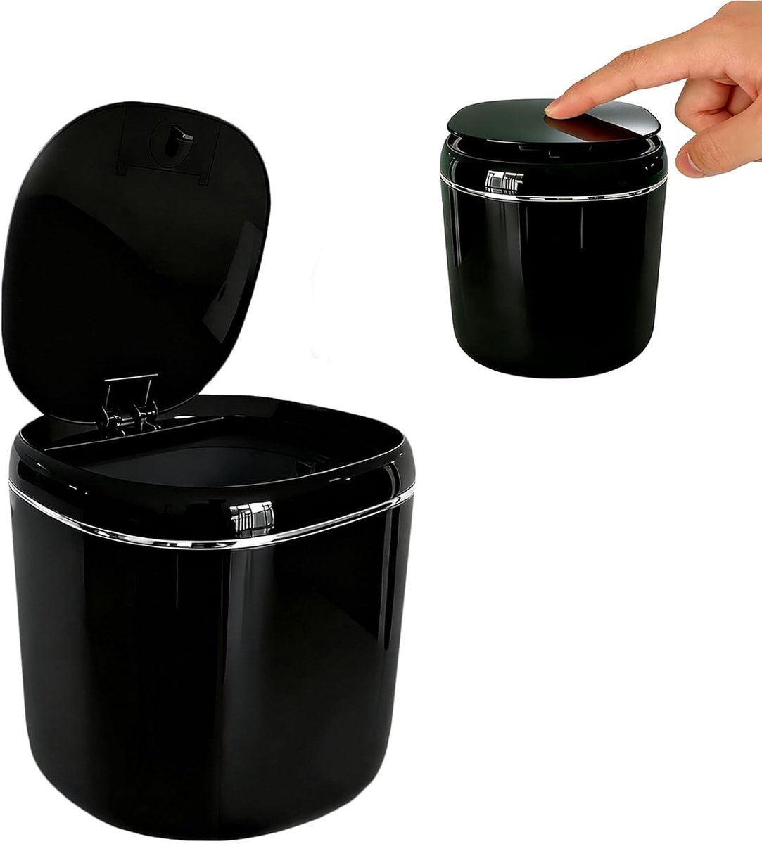 Kleine prullenbak voor op tafel met deksel, 2.3 liter, ideaal voor kantoor en thuisgebruik