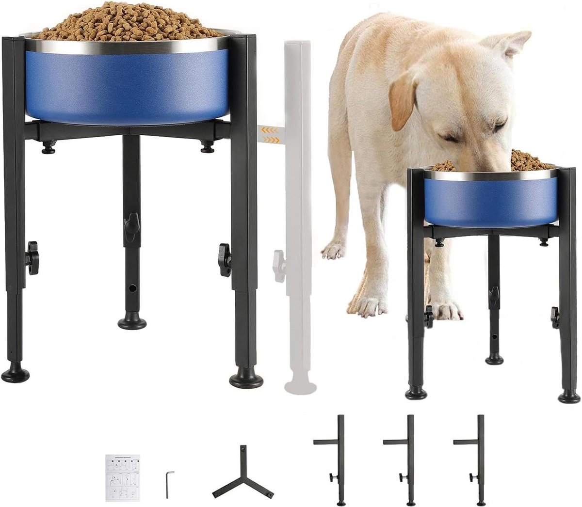 Verhoogde Voerbak Houder - Hondenbak Stand - Comfortabel Eten - In Hoogte Breedte Verstelbaar - 15-30 cm Breed - Zwart