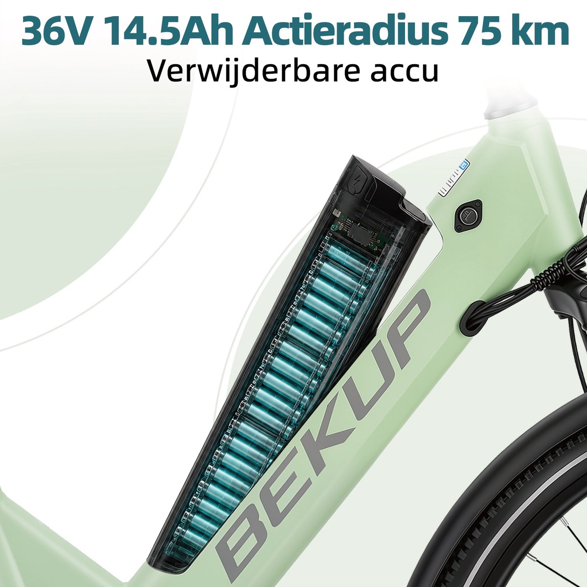 BEKUP V1 E-bike - 25 km/u - 26inch - 75km actieradius - 250W motor - 36V 14.5Ah accu - groen thumbnail 6