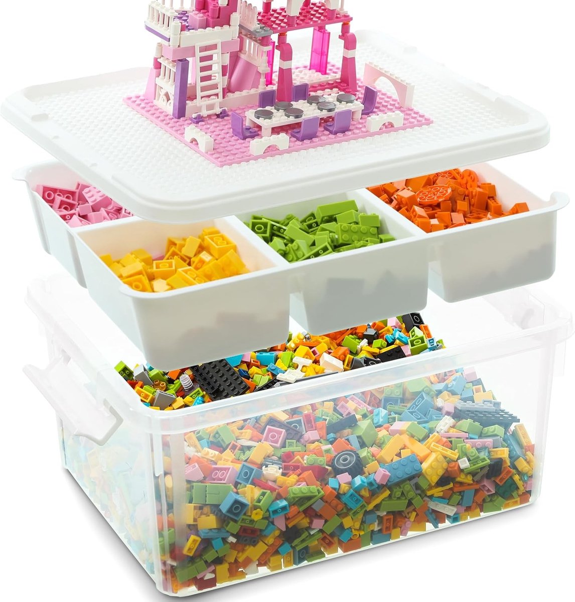 Opslagdozen met Deksel, 16 Liter, Plastic met Bodemplaat, Verwijderbare Lade, Transparante Organisator voor Creatieve Projecten en Huishoudelijke Opberging