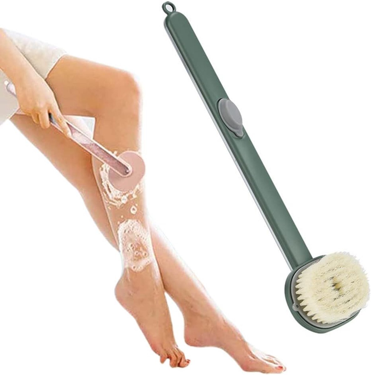 badborstel met lange handgreep, afneembare doucheborstel, rugborstel, lichaamsreiniger met zeepdispenser, droge lichaamsborstel, scrub-doucheborstel voor massage en dieptereiniging
