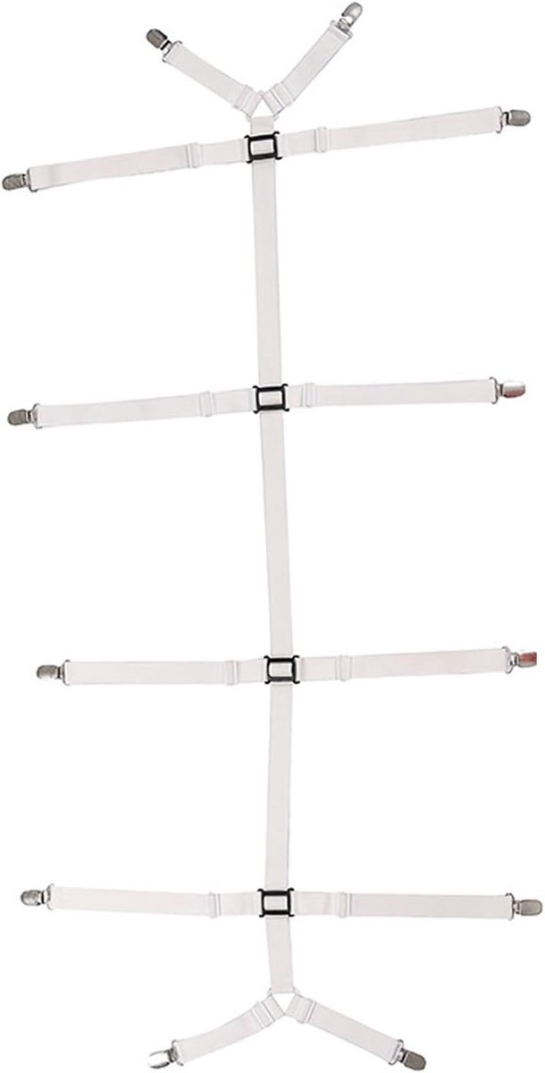 verstelbaar, elastische bedlakenspanner met metalen clip, voor matrassen en banken, bedlakenhouder voor kreukvrij beddengoed, wit