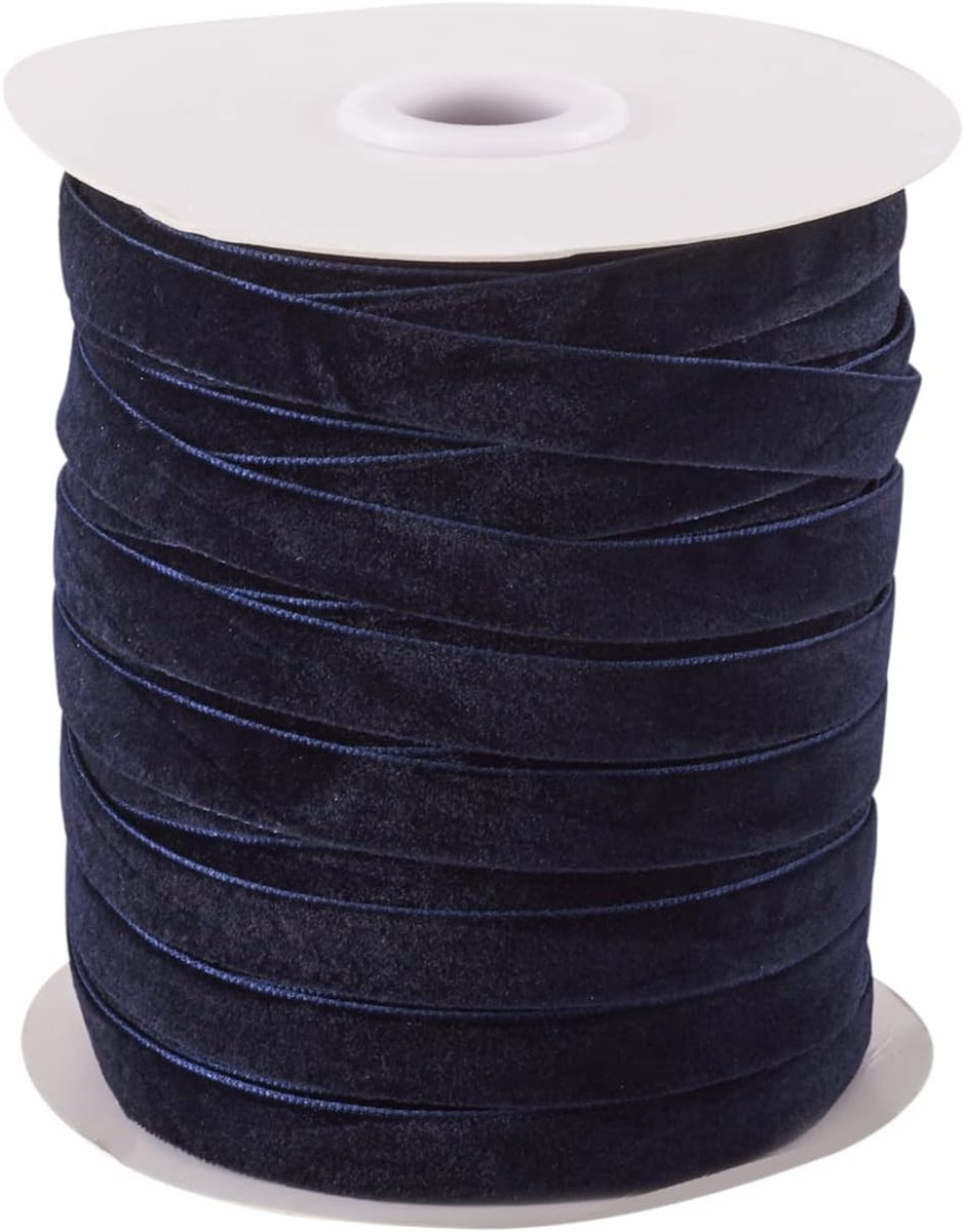 45,72 meter fluweel lint 9,5 mm enkelzijdig satijnen lint rol decoratieve kant rand voor cadeauverpakking haarstrik clips maken Middernacht Blauw Kleur