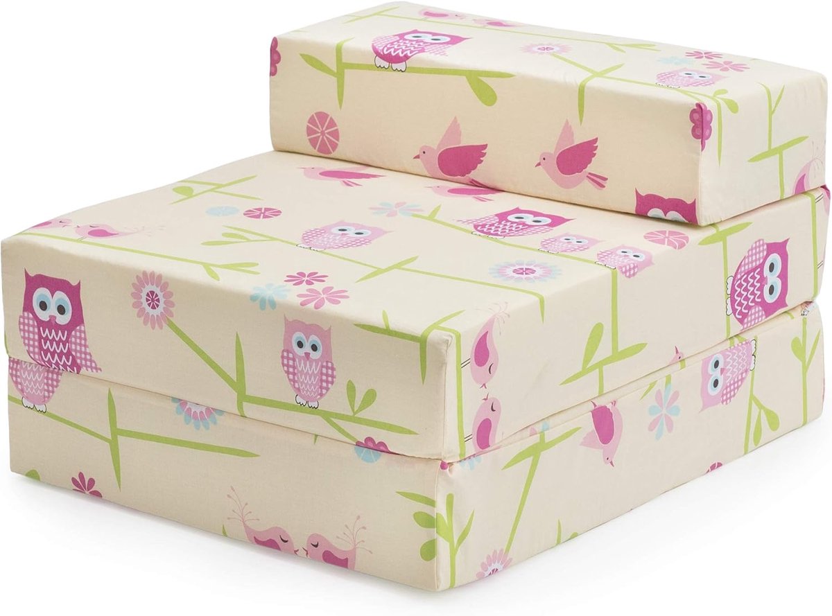 Steady Bed Kids Opvouwbare Slaapbank | Enkele Opklapbare Logeerstoel voor Kinderen | Woonkamer, Speelkamer, Bedroom Comfortabel Peuter Meubilair | Duurzaam (Uilen)