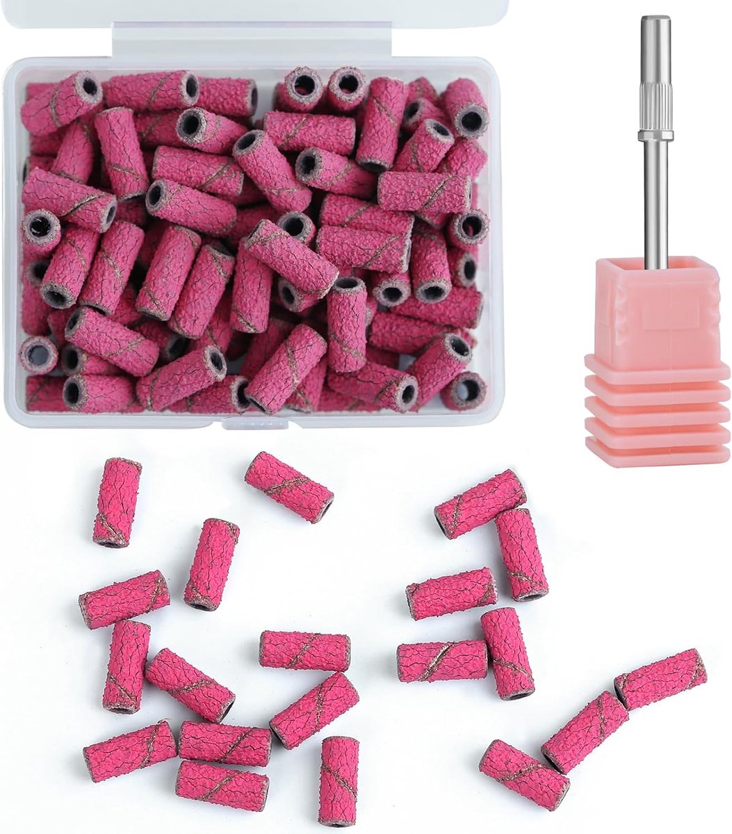 100 stuks nagelboorbits, upgrade kleine schuurbanden met 1 x 3,1 mm amandelbit, 80# Grit nagelvijl voor acrylnagels, gel, verwijderen manicure en pedicure