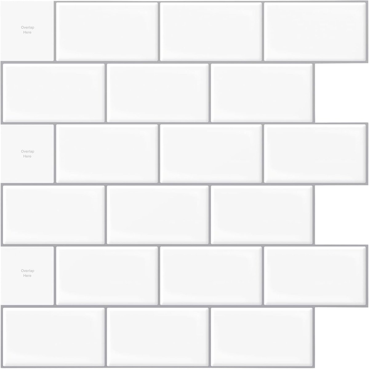 10 Stuk Peel and Stick Backsplash Zelfklevende Tegels Subway 3D Wandpanelen Monowit Met Grijze Mortel 30,5 x 30,5cm Warm Wit