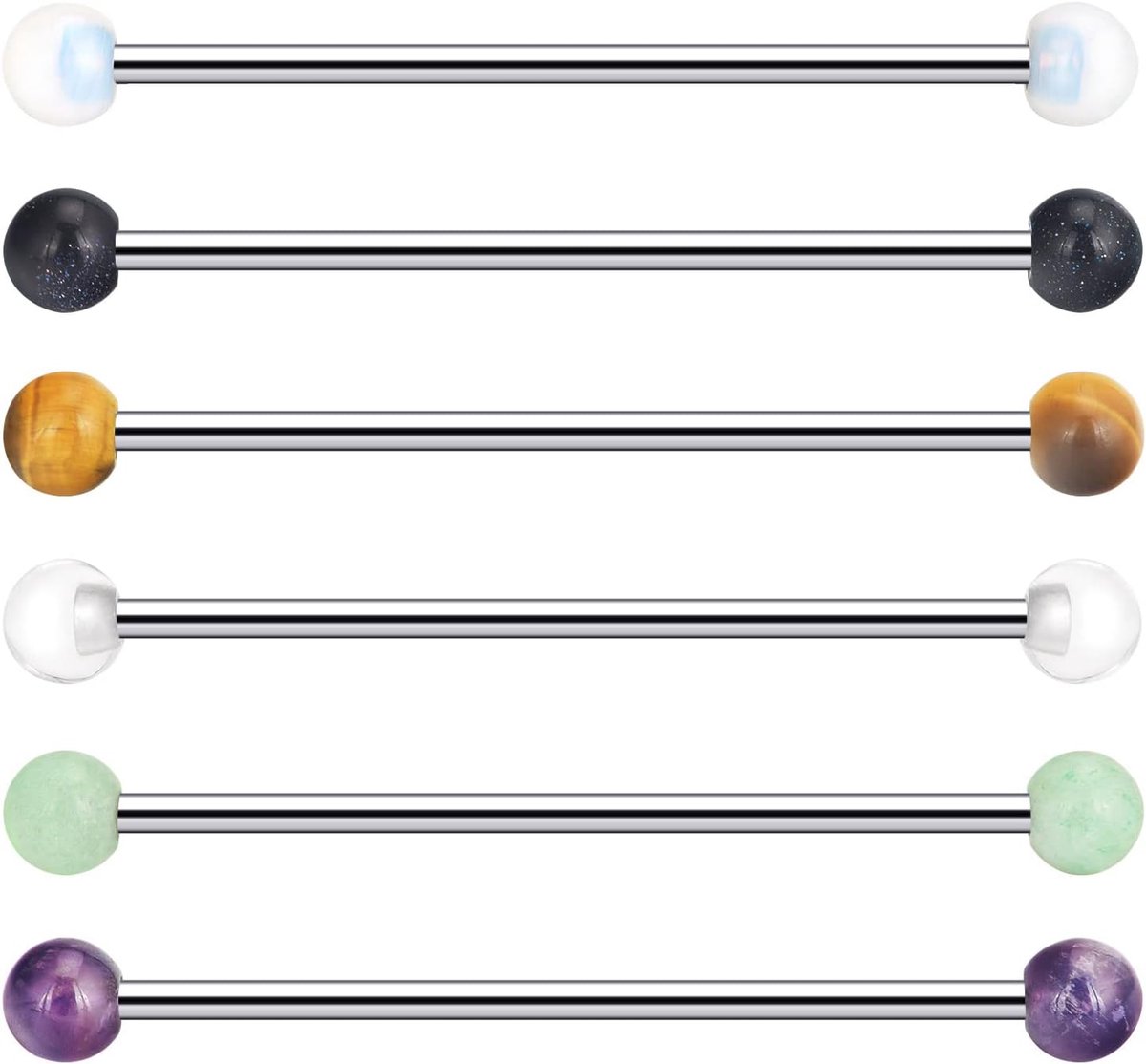 12 stuks piercingset roestvrij staal lichaamspiercing, hoefijzer, barbells, industriële piercings, bar voor tong, neus, navel, uniseks, kleurrijke punk piercing sieraden, Steen