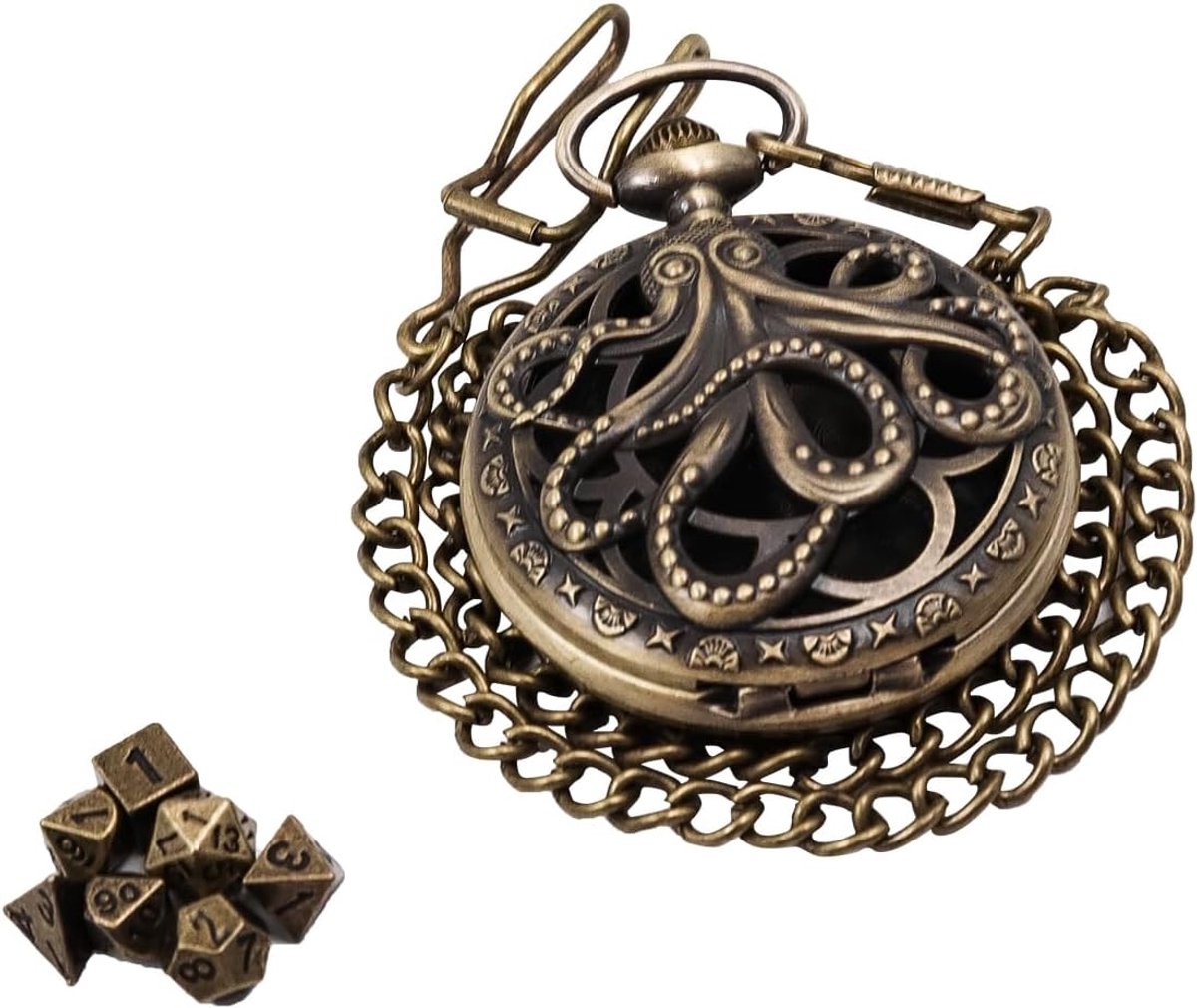 Mini DNA dobbelstenenset, steampunk hollow octopus zakhorloge, MDN-cadeau, kerkers en draken met geschenkdoos, accessoires voor bordspellen voor rollenspellen