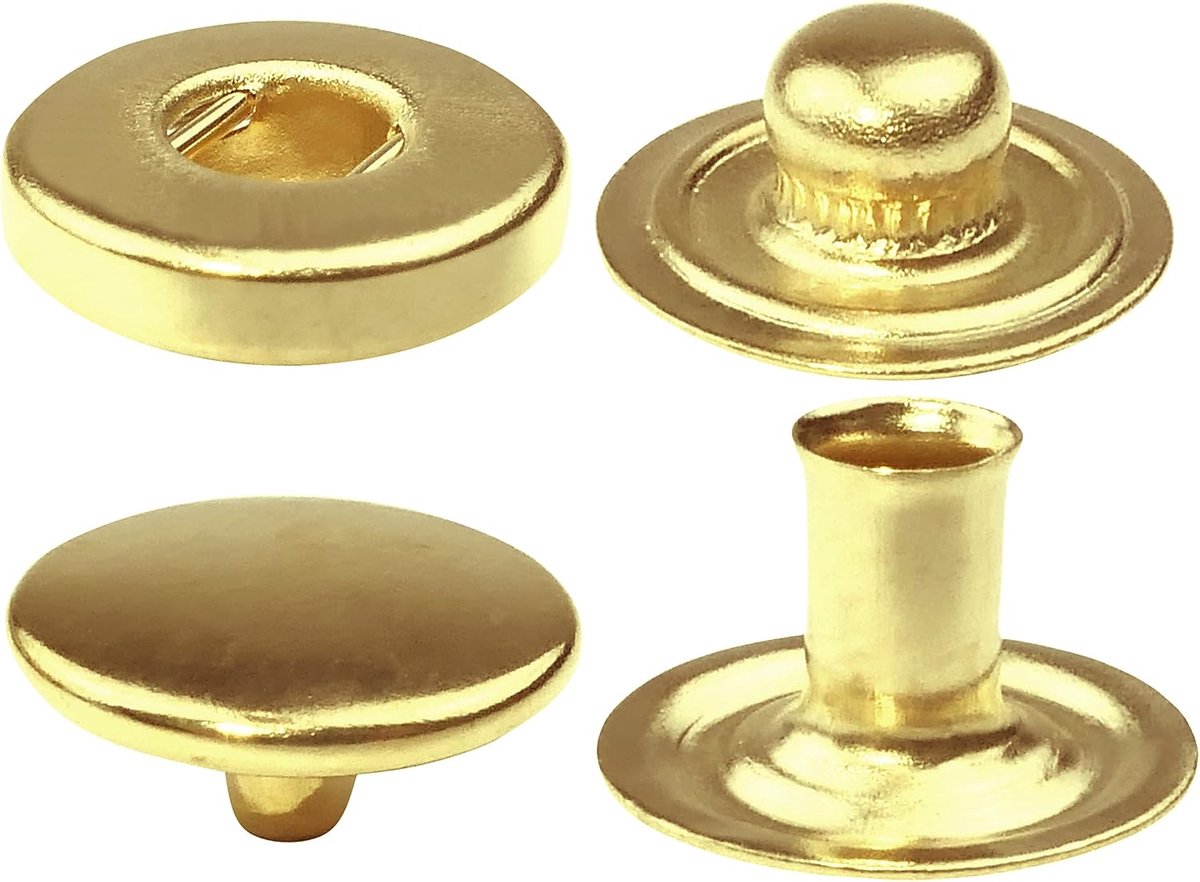 - C56634 - set met 10 veerdrukknoppen Ø10 mm, 4 metalen onderdelen - goudkleurig - voor handtassen jeans portefeuilles - lederwaren kleding kunsthandwerk