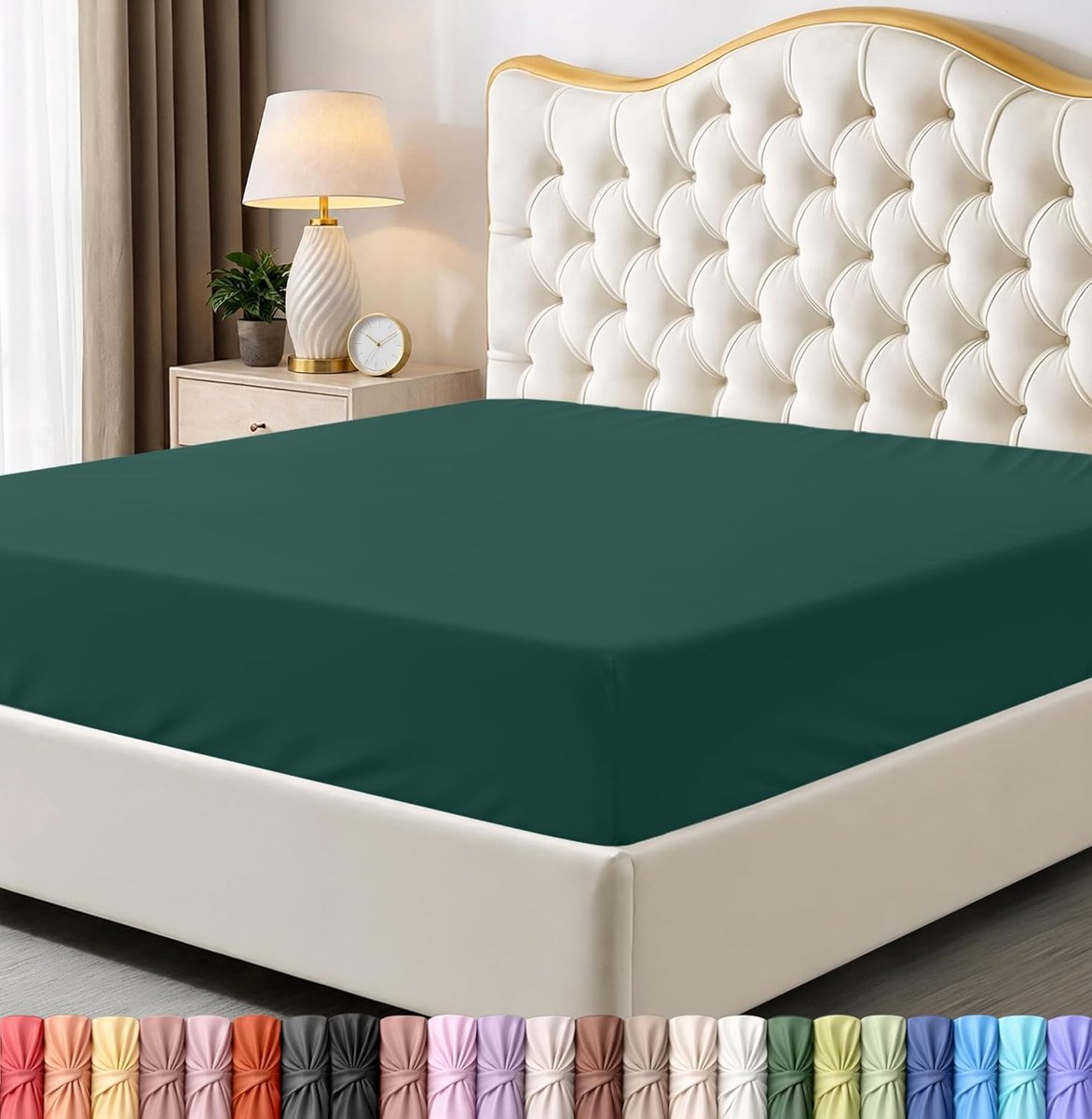 Bedding Kingsize hoeslaken, onderlaken, grote hoekhoogte, zachte microvezel, bestand tegen krimpen en vervagen, onderhoudsvriendelijk, 1 hoeslaken (smaragdgroen)