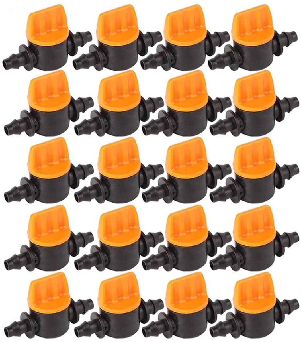 Druppelirrigatie Barb Afsluitklep voor 1/4-Inch 4mm/7mm Universele Tubing Koppeling Valve, 20 stks